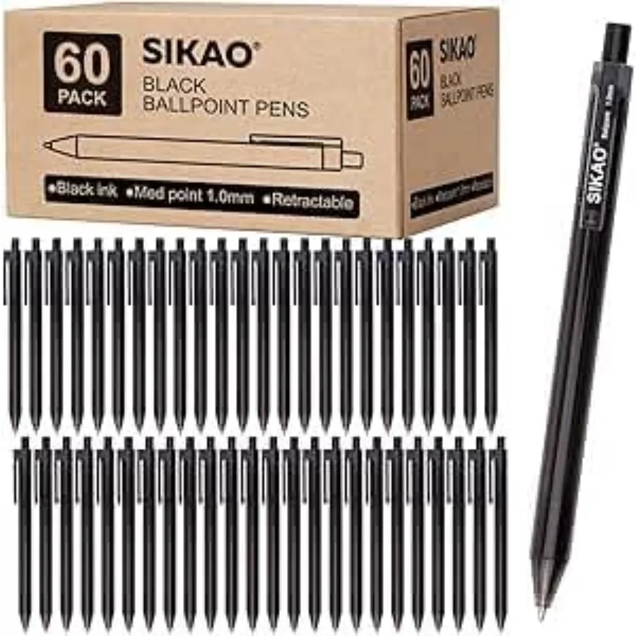 

Pens Bulk Black Pens 60Pack Ballpoint Pens for Smooth Writing Pens No Smear Black Ink Pens Medium Point 1.0mm Retractable Pens