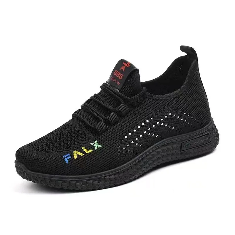 Zapatos cómodos para mujer, zapatos de malla de suela blanda para mujer, zapatos transpirables Flying Weaver para mujer, zapatillas ligeras con cordones para mujer
