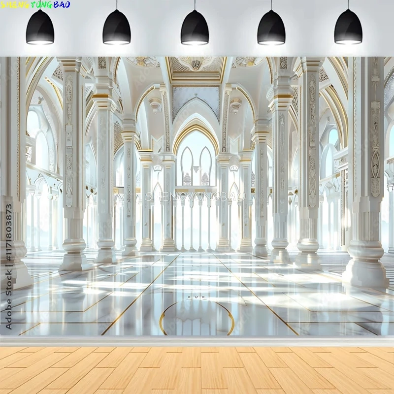 

Luxurious Spacious Room Baroque Arches Columns Backdrops Rococo Doorway Intricate Carvings Wedding Photo Background LK-04