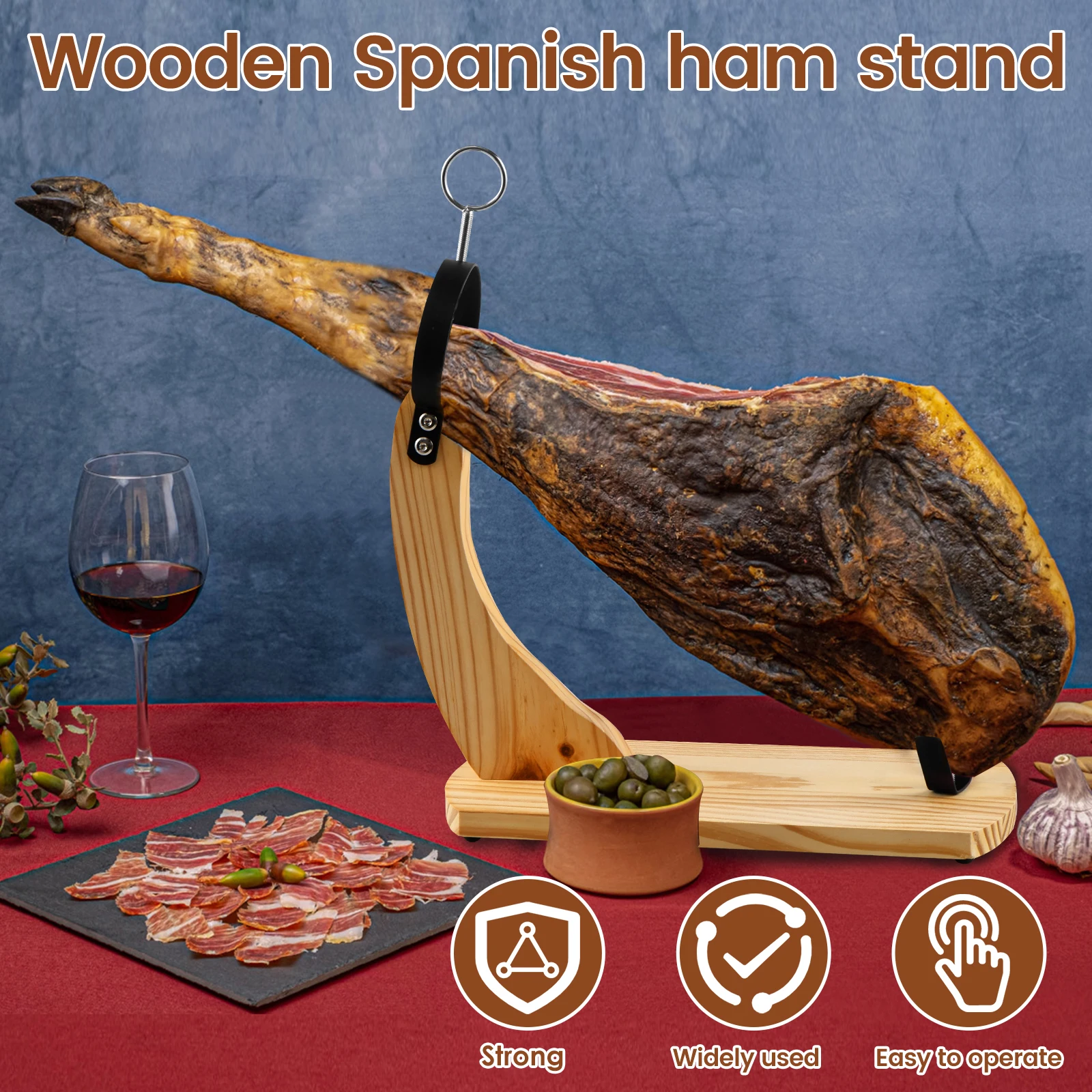 Image 5: 1 support professionnel en bois anti-goutte pour jambon, accessoire de charcuterie, support robuste pour tables de fête, support stable pour la découpe du prosciutto