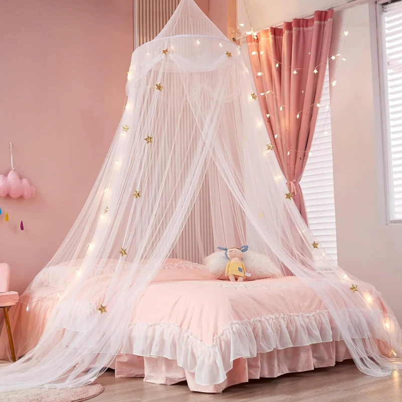 Hanging Mosquito Net Fine Mesh Princess Bed Canopy Dustproof Bug Net with Light