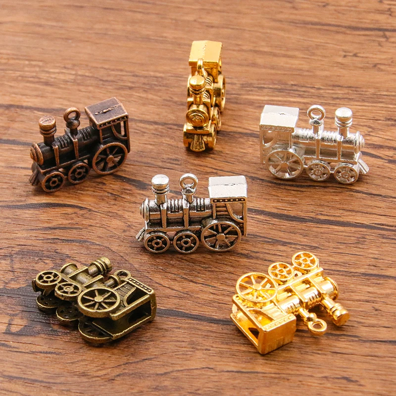 4Pcs 21*27mm 6 Color 3D Steam Train Charms Transportation Pendants Handmade Decoration Vintage For DIY Jewelry Making Findings