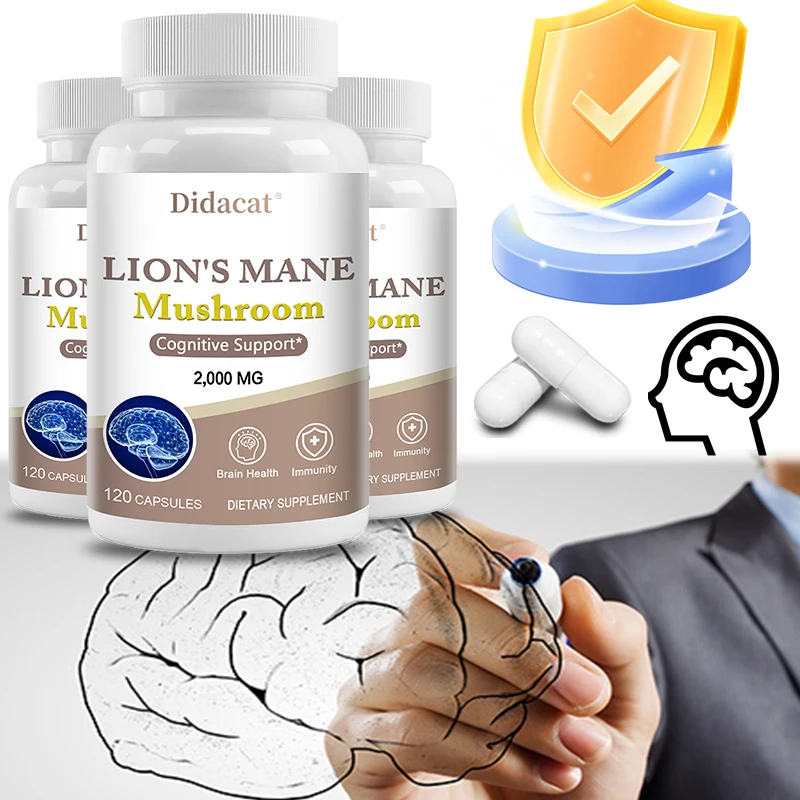 Lion\'s Mane Mushroom Capsules - Brain-boosting Mushroom Supplement Enhances Memory and Focus Relieves Stress and Improves Mood