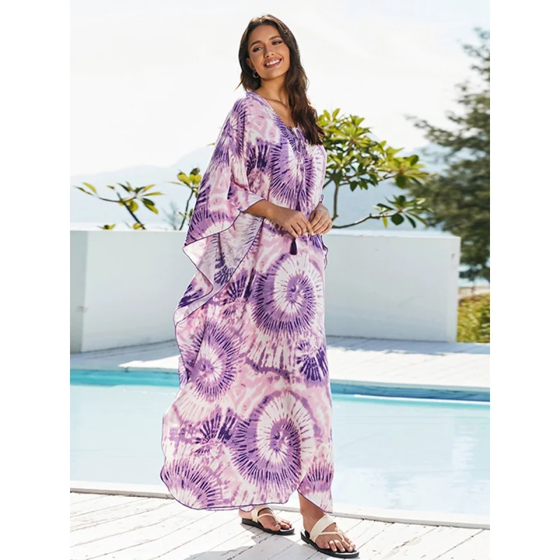 Bedrukte Kaftans Voor Vrouwen Strand Cover Aan Zee Maxi Bohemian Jurken Strandkleding Pareo Badpakken Fabriek Levering Dropshipping