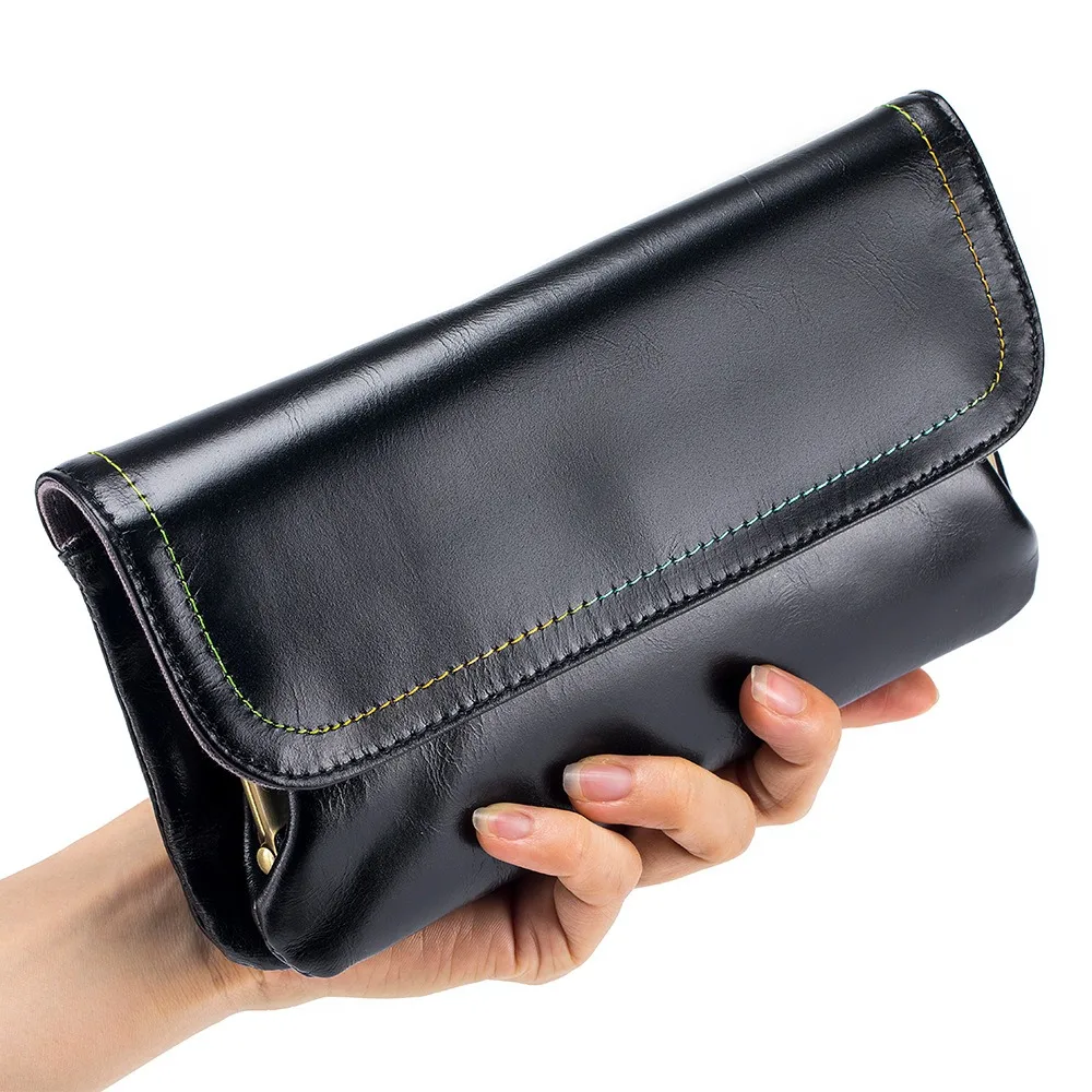 Genuine Leather Phone Wallet Hand Bag Oil Wax Cowhide Coin Purse Lipstick Earphone Pouch Card Holder For Women Handbag Clucth