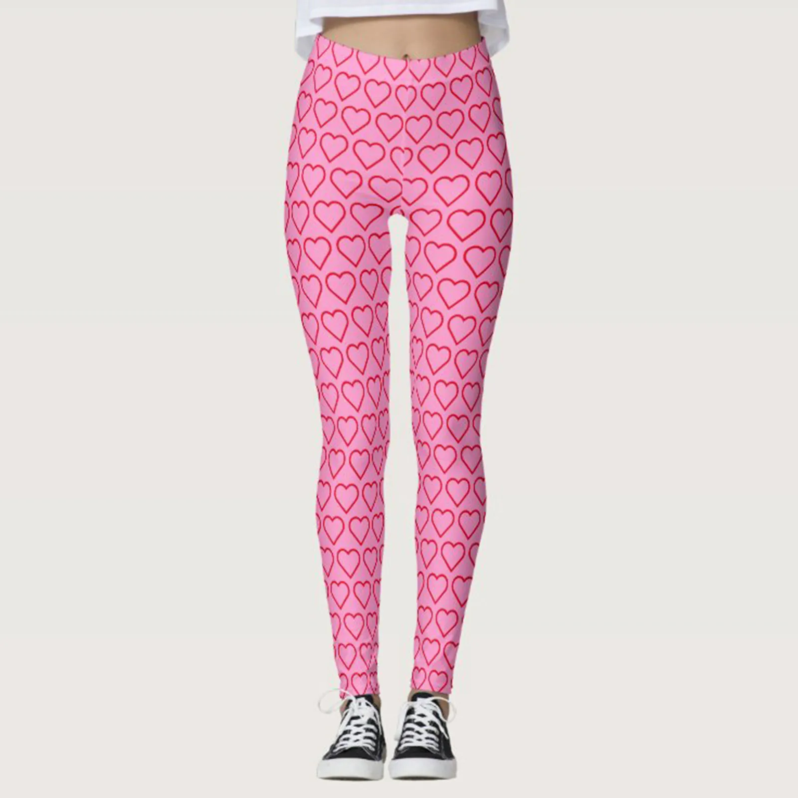 Stretch Leggings Heart Print Women's High Waist Slim Long Pants Semaless Slim Sport Yoga Tight Trousers Fitness Running Legging