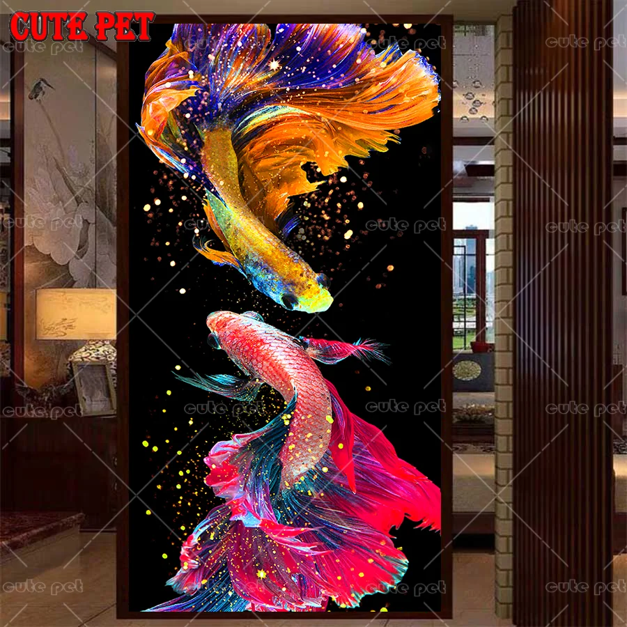 

Fish carp Full Drill DIY 5D Diamond Painting Cross Stitch Beautiful goldfish Diamond Embroidery rhinestones Mosaic Decor large