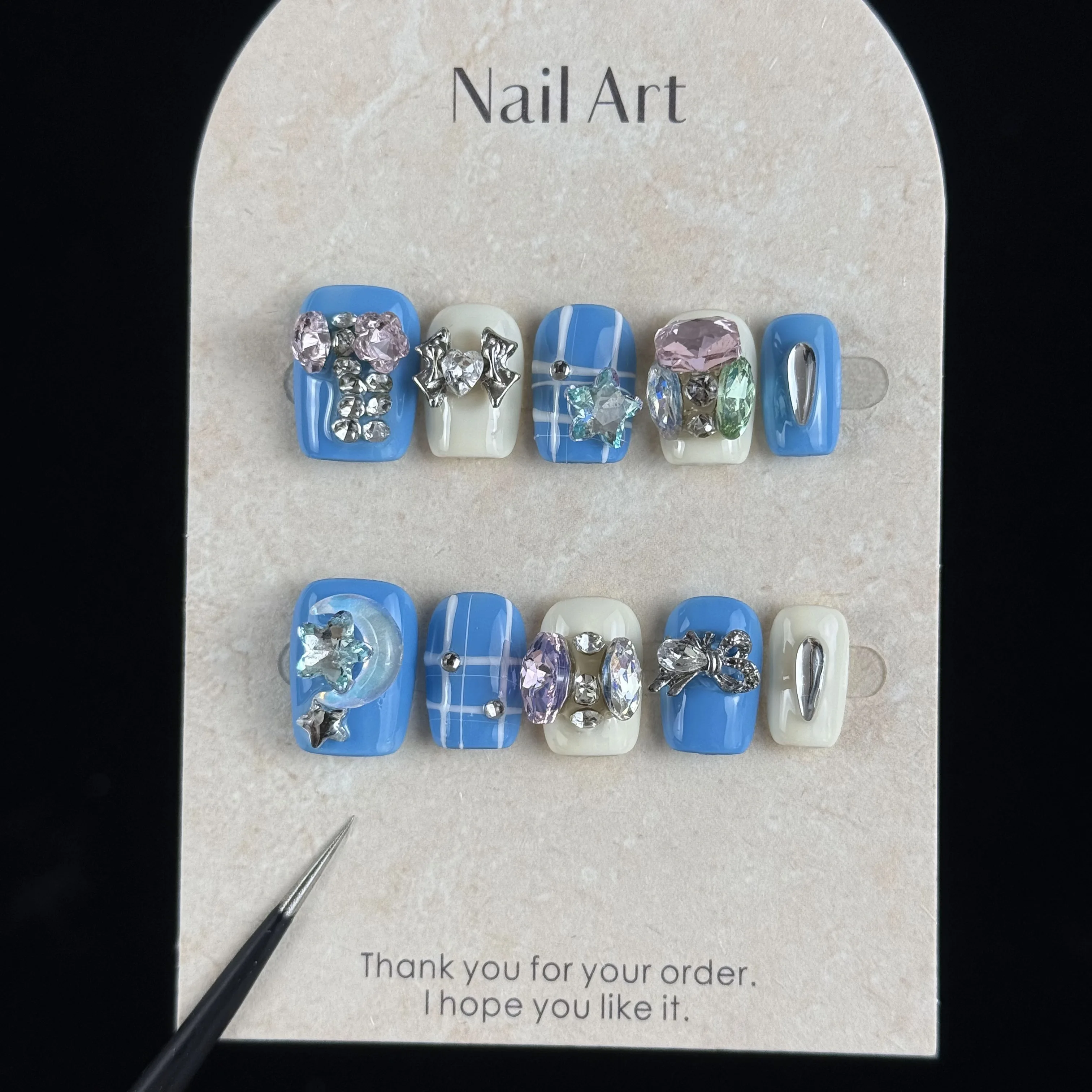 10pcs high-end Retro luxury style, hand-painted three-dimensional stars and moons, bow knots, dazzling sparkly diamonds handmade