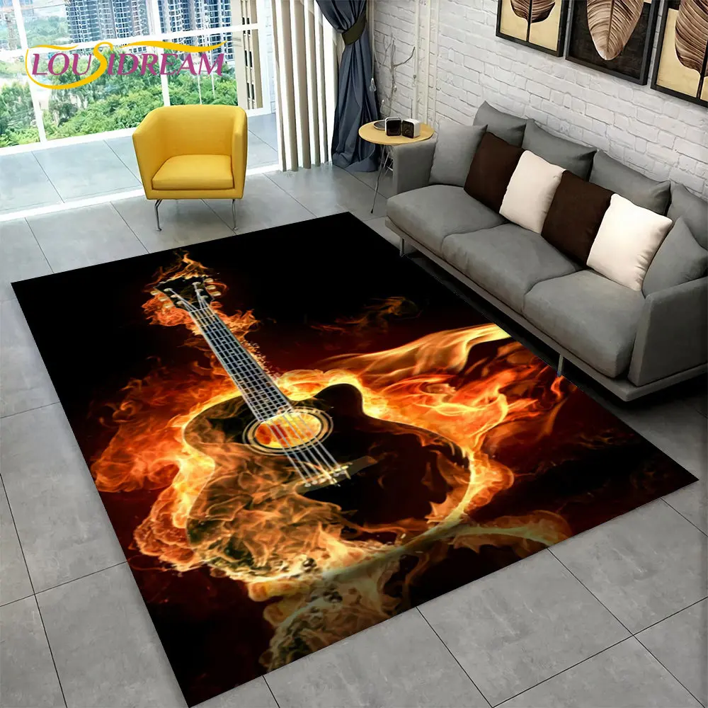 Classical Guitar Electric Guitar Bass Area Rug,Carpet Rug for Living Room Bedroom Sofa Doormat Decor,Kid Game Non-slip Floor Mat