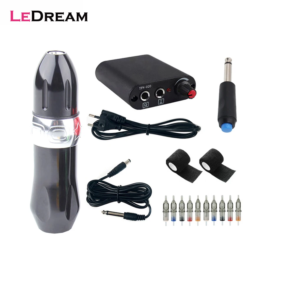 1 Full Set Rocket Motor Rotary Tattoo Pen Gun Machine Power Supply Foot Switch Pedal Tatu Needles Cartridge Bandages Accessories