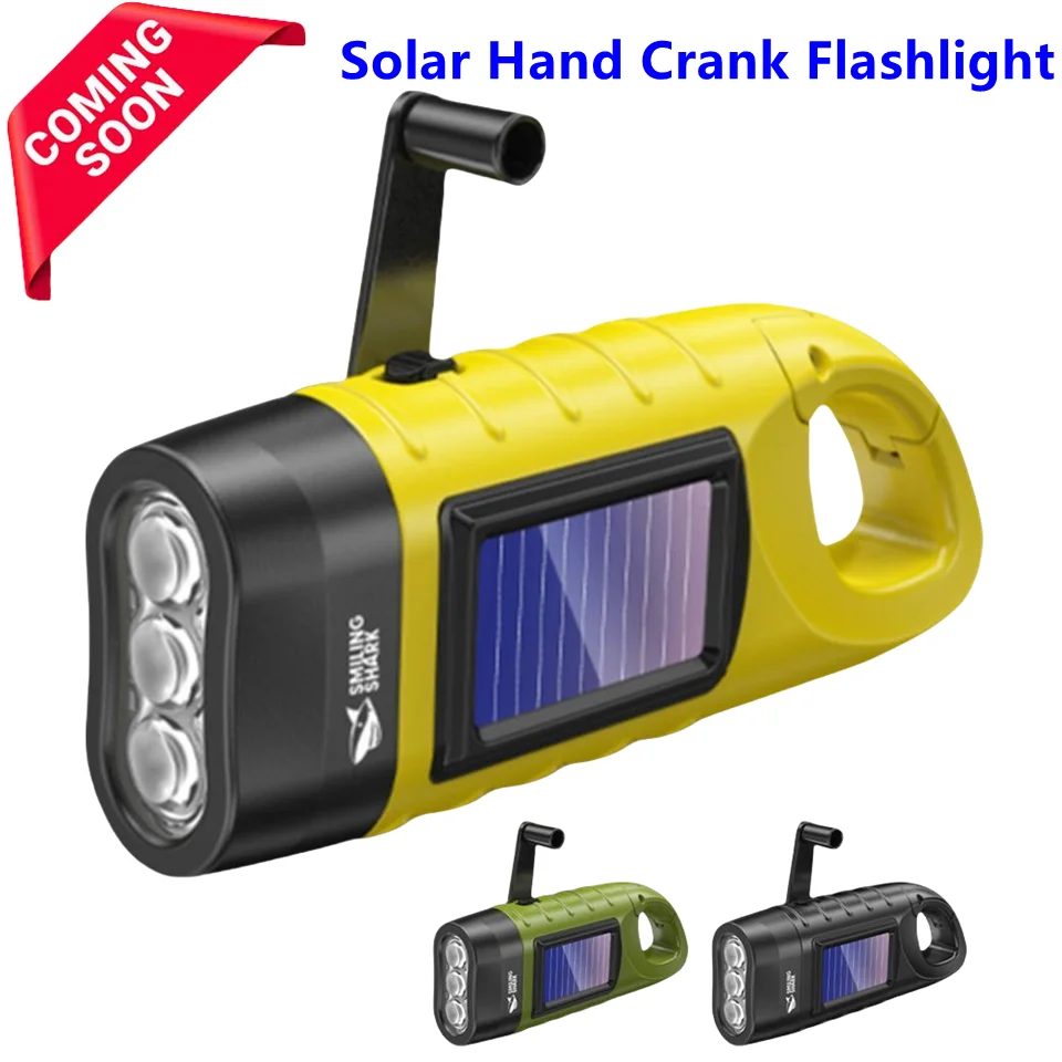 

1/2Pcs Upgrade Portable Hand Crank Solar Powered Flashlight For Fishing Hiking With Folding Buckle Emergency Lamp For Outdoor