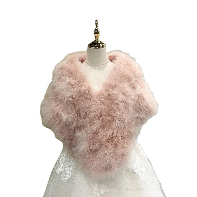 Women Real Ostrich Feather Shawl Large Cape for Party Wedding White Turkey Fluffy Wraps Scarf