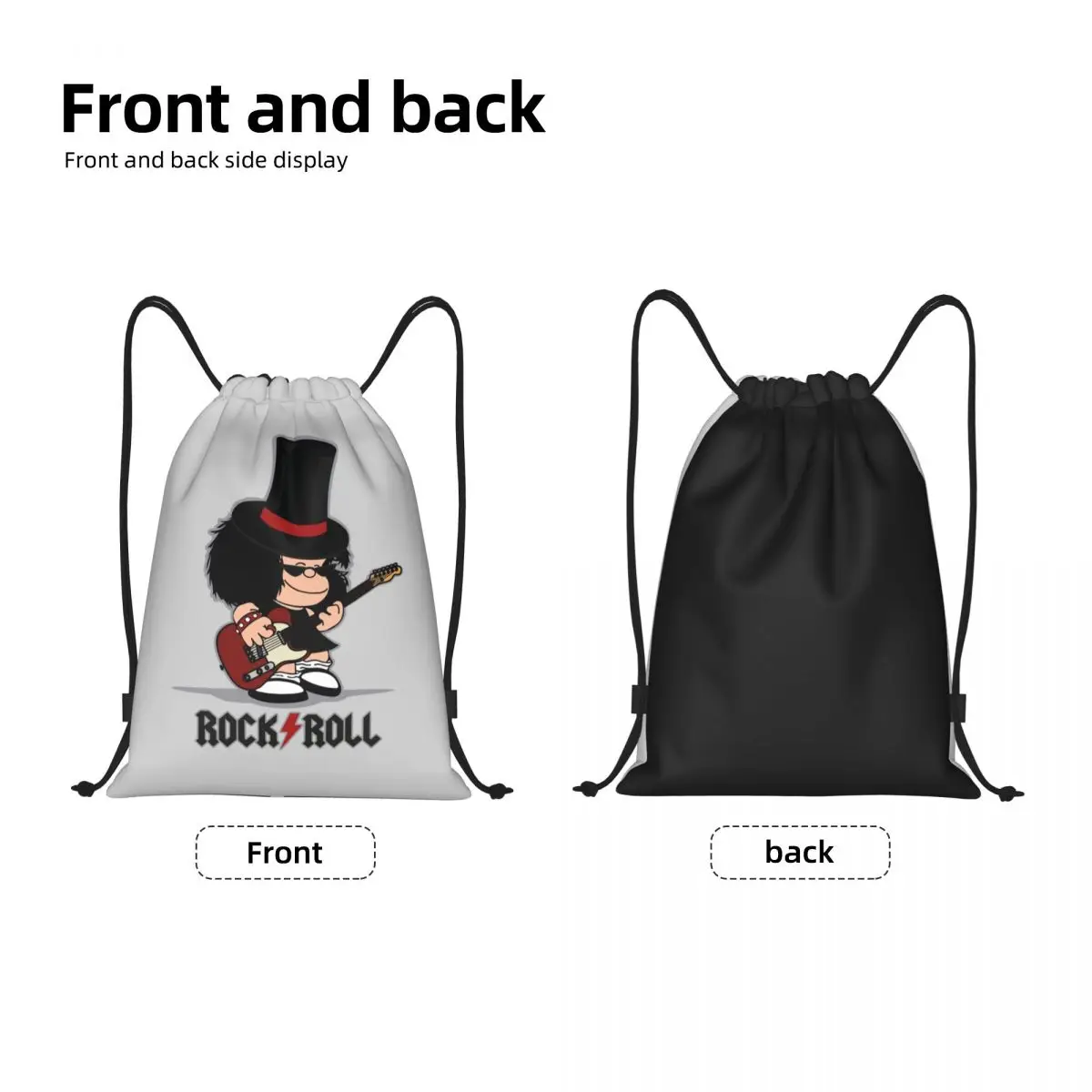 Custom Comic Mafalda Rock Guitar Drawstring Backpack Bags Lightweight Cartoon Quino Manga Gym Sports Sackpack Sacks for Shopping