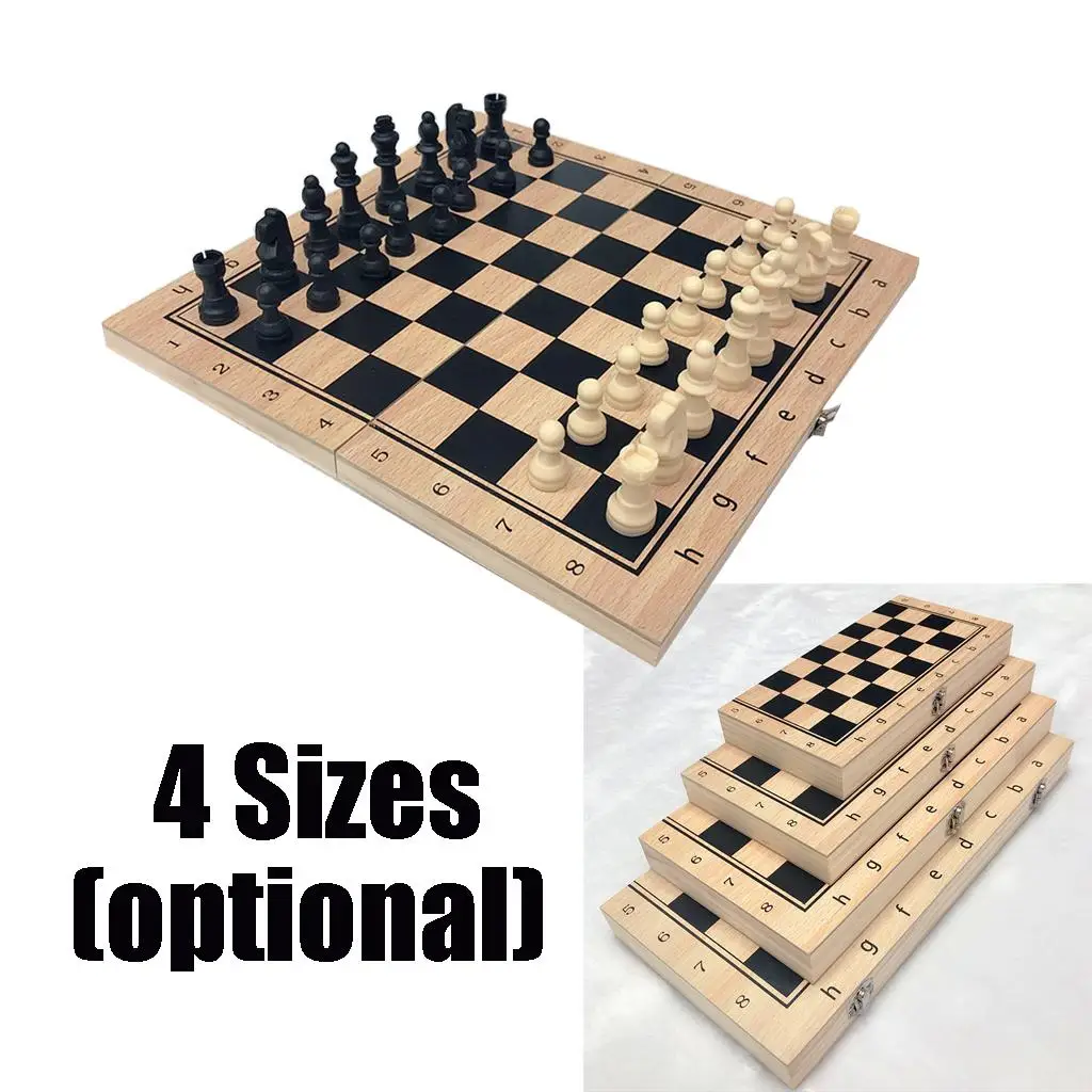 Folding Chessboard Wooden Chess Set 3 in 1 Hand Crafted for Family Beginners