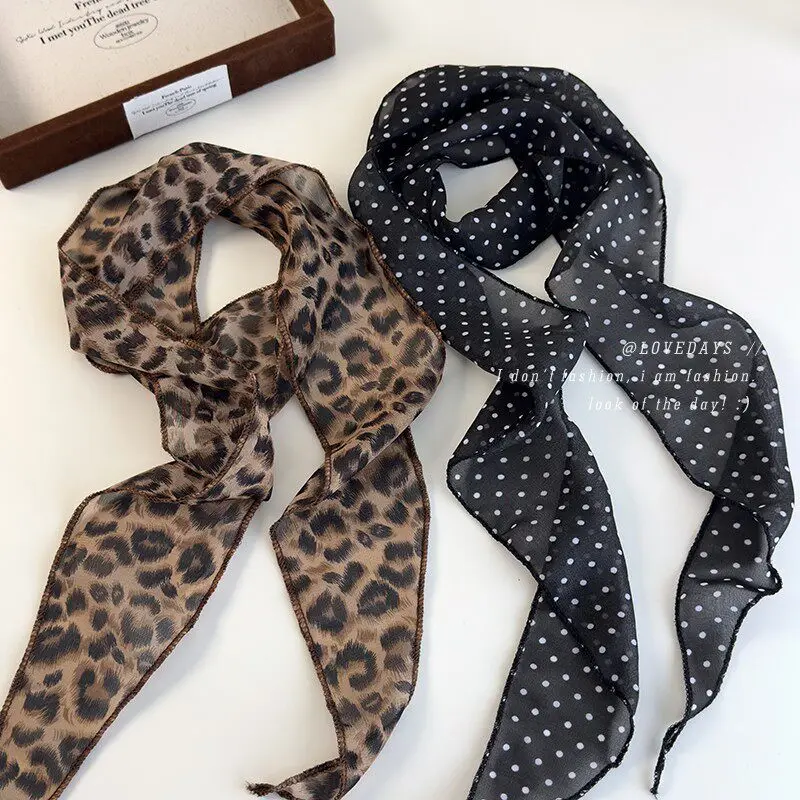 

Korean Ins Polka Dot Leopard Print Scarf Spring Bohemian Style Popular TikTok Item Ribbon Waist Straw Hat Accessory