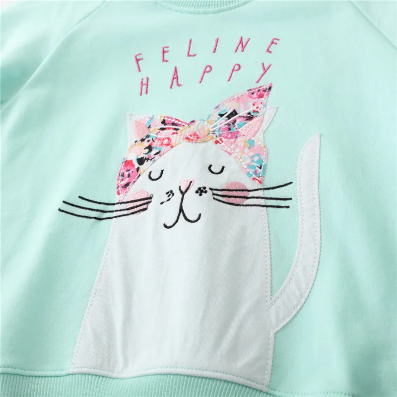 Jumping Meters Long Sleeve Autumn Spring Girls Sweatshirts With Cat Embroidery  Cotton Children\'s Clothing Hoodies Shirts