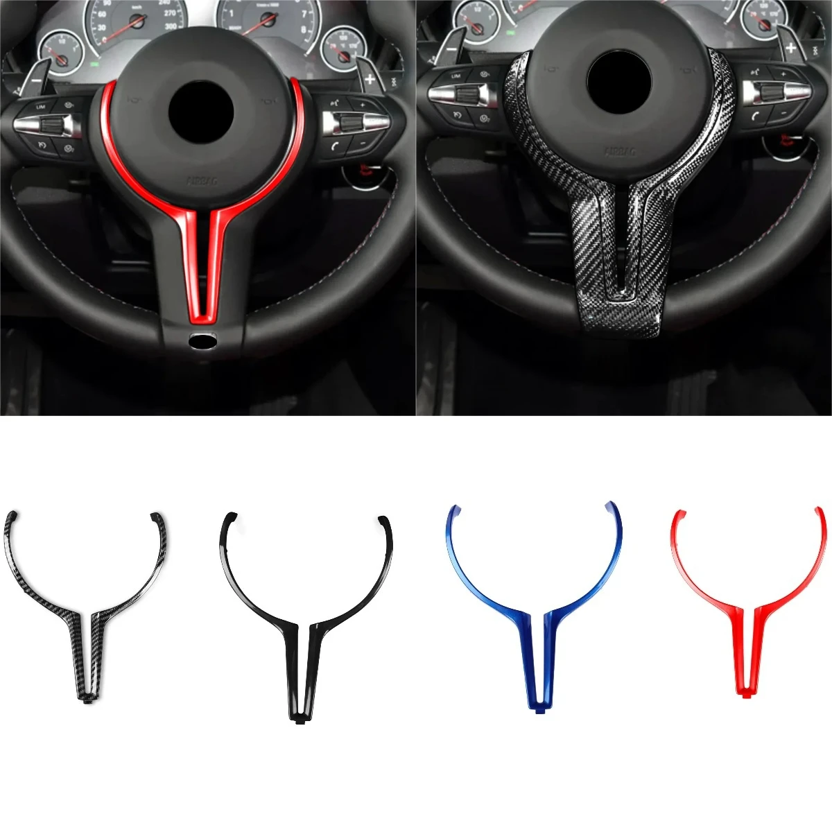 

Red Blue Black Carbon Car Steering Wheel Trim Auto Inner Cover For BMW M Series M2 M3 M4 M5 F80 F82 F87 T-shaped Decoration Part