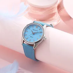 35MM Simple Fashion Ladies Quartz Watch Japan VH31 Sweep Second Movement Waterproof Stainless Steel Sapphire Glass Leather Strap