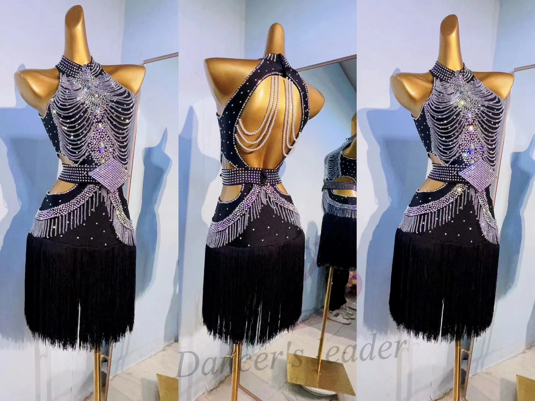 Latin Dance Dress High-end Custom Crystal String Tassel Dance Dress Cha Cha Tango Female Adult Stage Professional Clothing