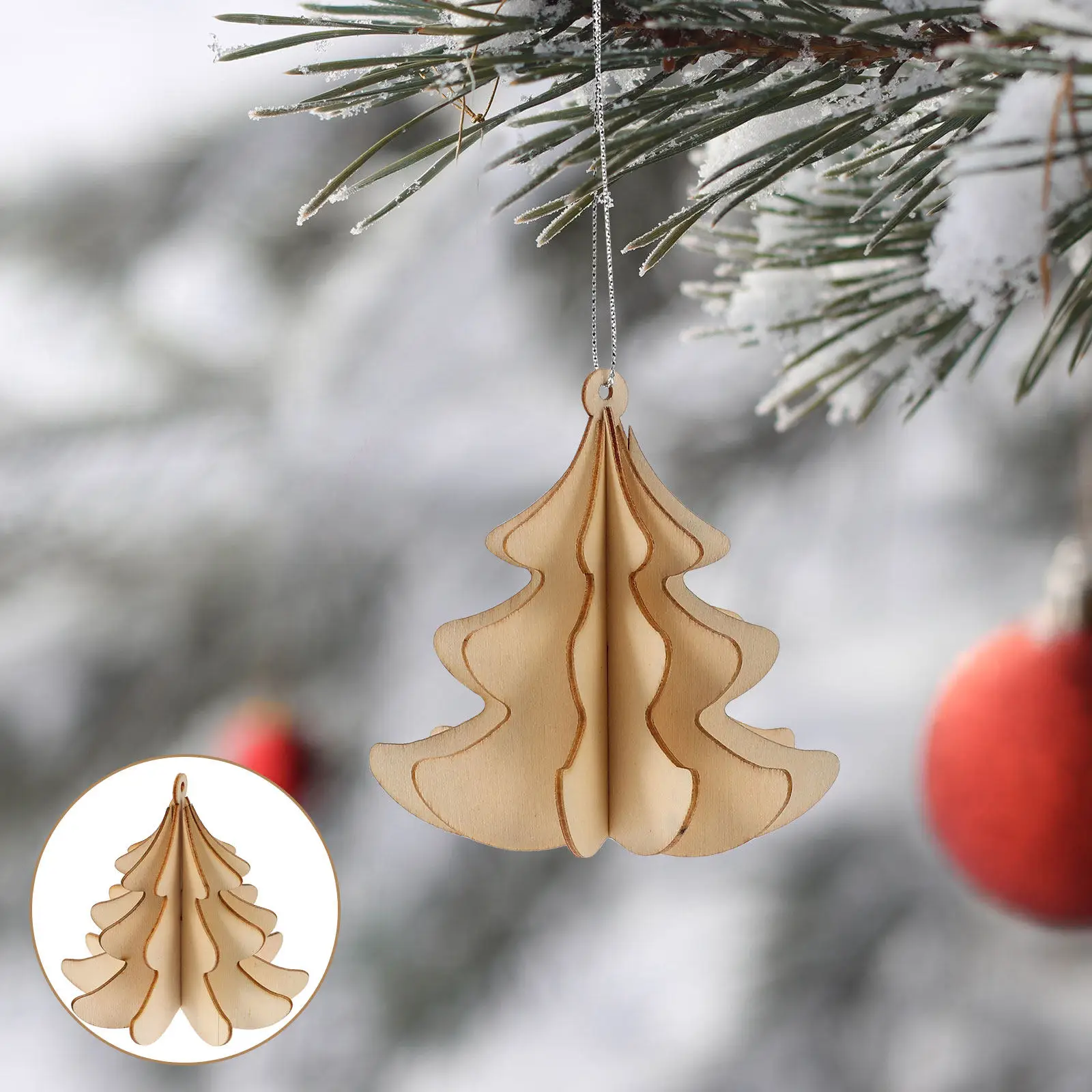 6Pcs Unfinished Wooden Christmas Tree Ornaments DIY Craft Kit for Kids Painting Staining Hanging Decor Xmas Pendant Xmas Hanging