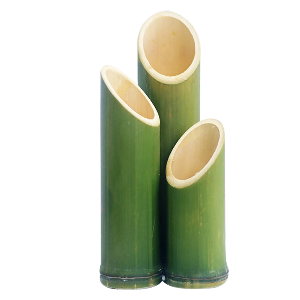 

3pcs Bamboo Tube Vase Farmhouse Style Easy Clean Flower Planter For Garden Balcony Office Simple Bonsai Pot Bamboo Flower