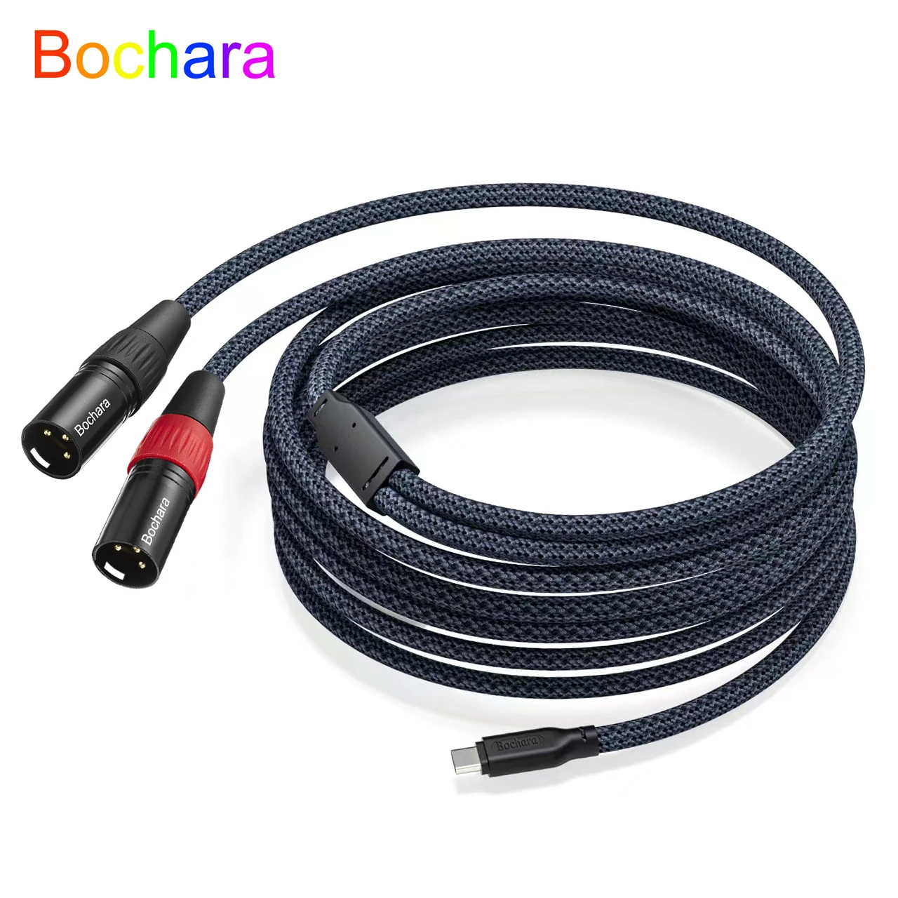 Bochara Braided Type C to Dual XLR Male OFC Audio Cable Dual Shielded Built in Chipset 32bit@384KHZ For Speakers Amplifier Mixer