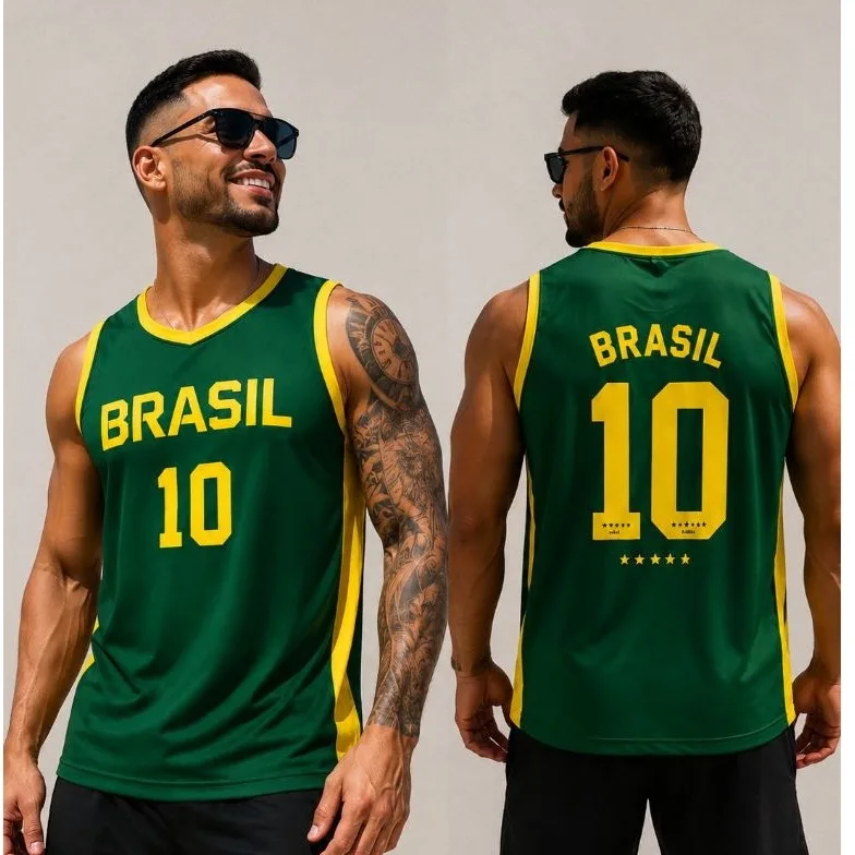 Maillot de basket-ball Brésil 10 pour homme, débardeur sans manches pour supporter de football, t-shirt d'été pour la gym, le fitness et le sport