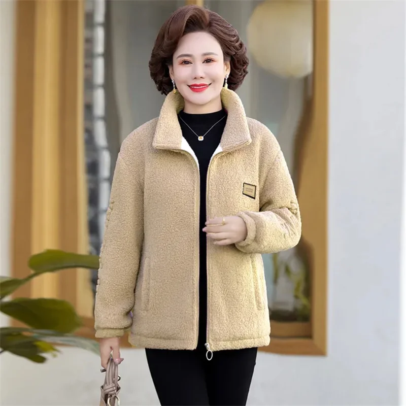 Lamb Wool Jacket Women Winter New Parkas Mother's Warm Cotton Padded Coat Middle-Aged Elderly Polar Fleece Coats Female Overcoat