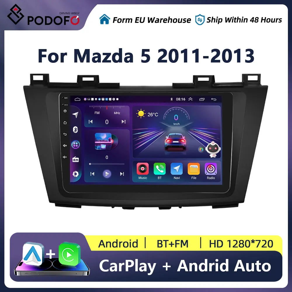 Podofo For Mazda 5 2011-2013 Car Radio Multimedia Video Player Navigation stereo GPS Android No 2din 2 din dvd Head Unit