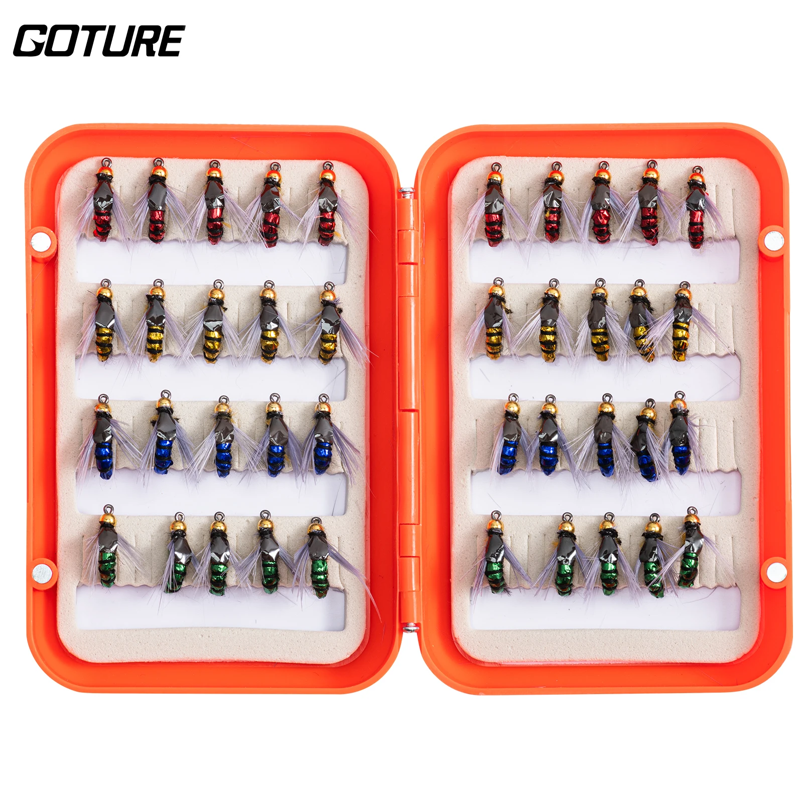 

Goture 40pcs Fly Fishing Flies Lures Nymph Artificial Hard Insects Bait High Carbon Steel Hook with Boxed for Trout Bass Fishing