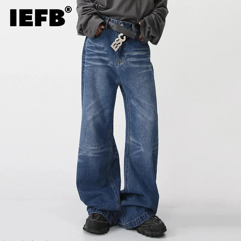 

IEFB Washed Male Jeans Korean New Chic Stripe Gradient Color Handsome Man Denim Pants Casual Wide Leg Trousers Autumn New 9C1683