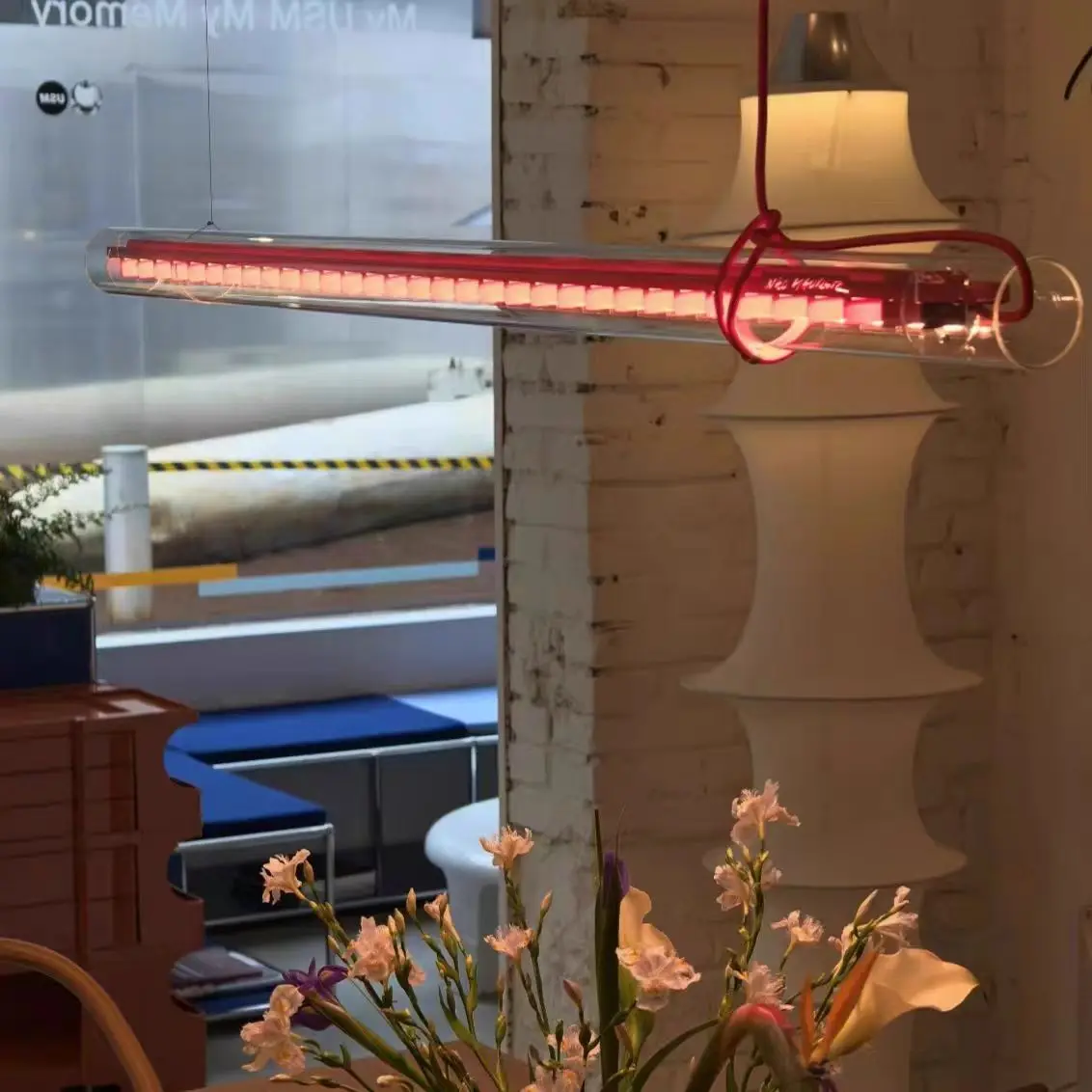 Tubular Suspension Lamp LED Long Glass Linear Lamp Creative Design Red Blue Line Lamp Restaurant Chandelier Art Kitchen Lamp