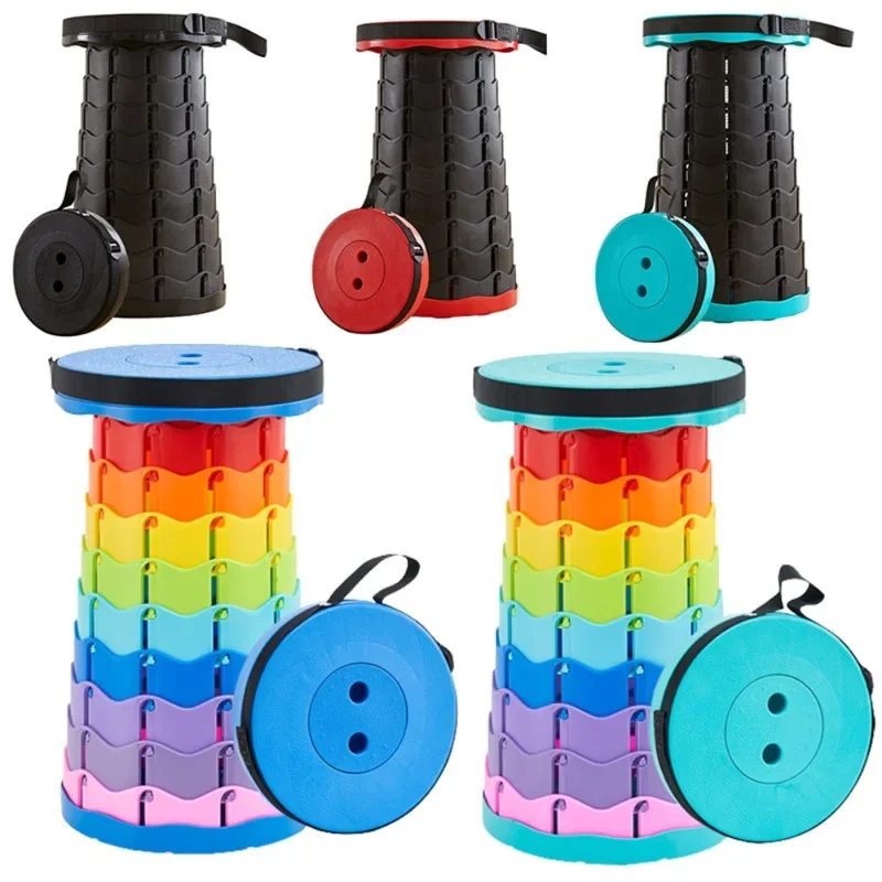 45cm Retractable Rainbow Color Folding Stool Height-Adjustable Outdoor Furniture Fishing Queue Line Up Camping Party Beach Chair