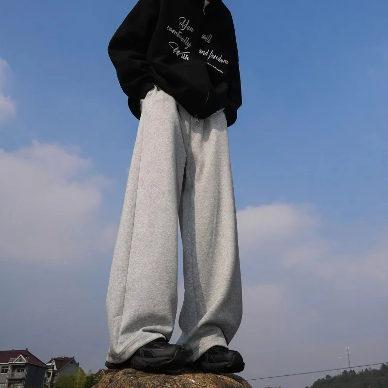 

Американские тяжелые спортивные спортивные штаны для мужчин летом 2023 года, новые повседневные широкие длинные брюки с прямыми штанинами