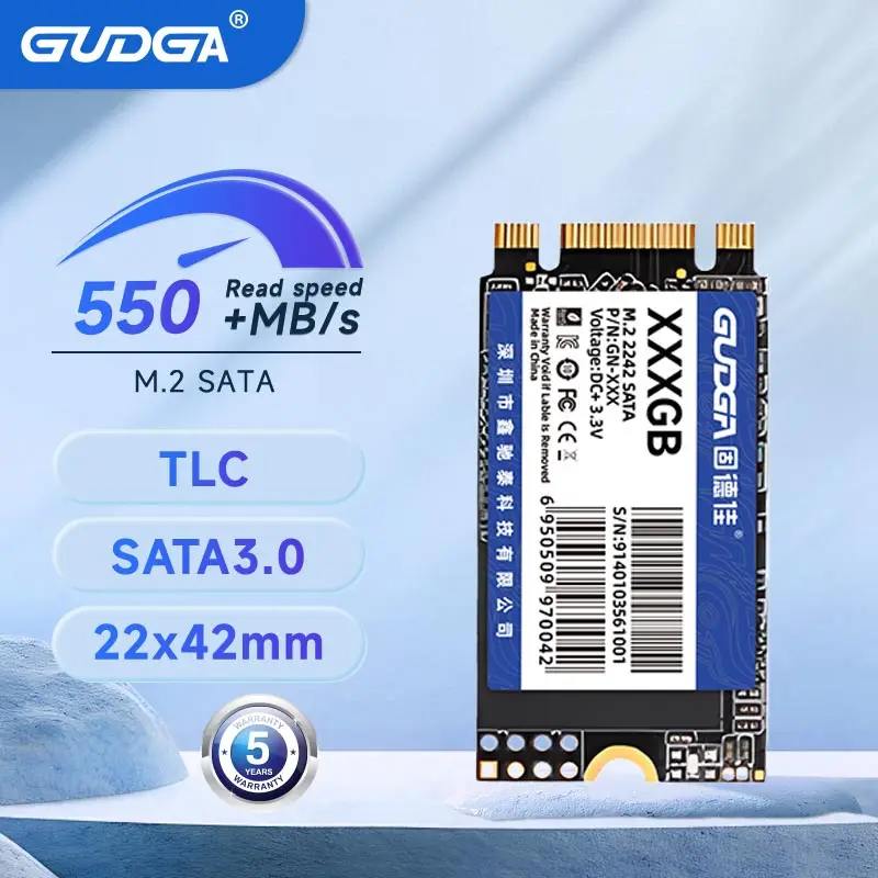 GUDGA M2 SATA 2242 SSD SATA3 128GB 256GB 512GB NGFF Internal Solid State Hard Drives TLC for Laptop Destop Thinkpad