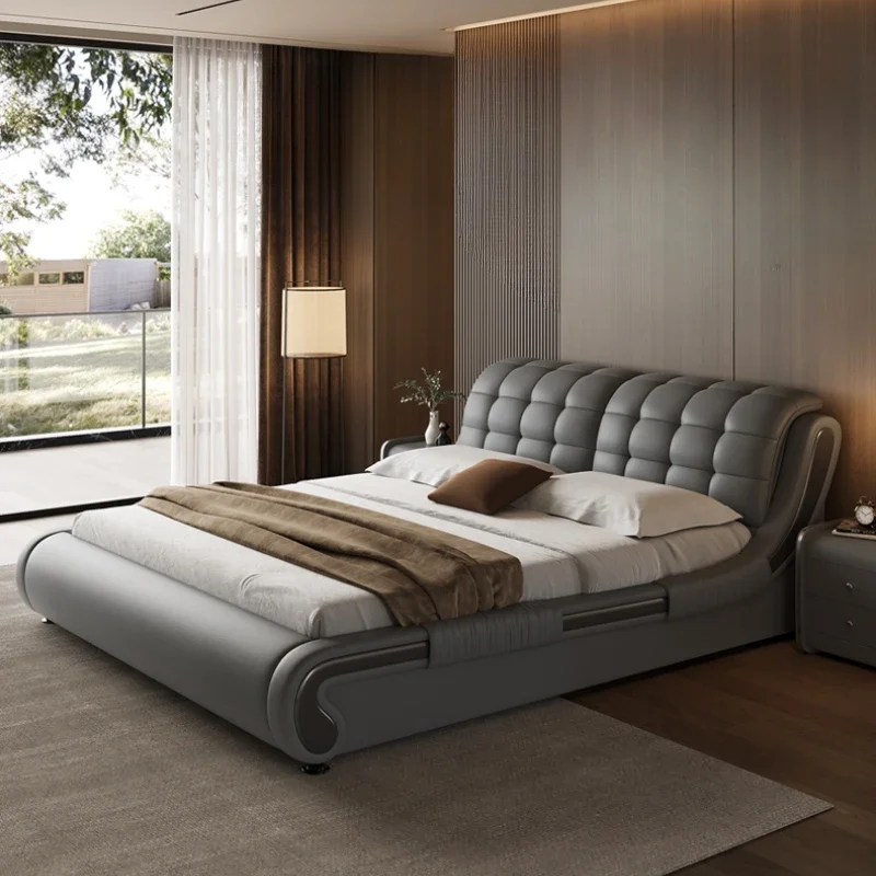 

Contact Surface Leather Double Bed Frame Luxury Nordic Wooden Double Bed Unique Modern Cama Matrimonial Bedroom Furniture