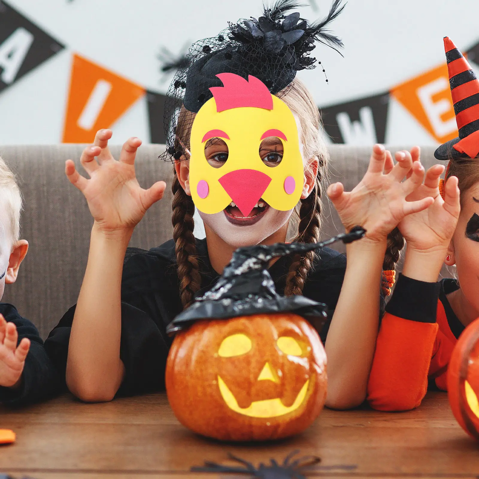4Pcs Cartoon Animal Masks Kids Felt Lightweight Durable Party Birthday Halloween Performance Props Animal Mask