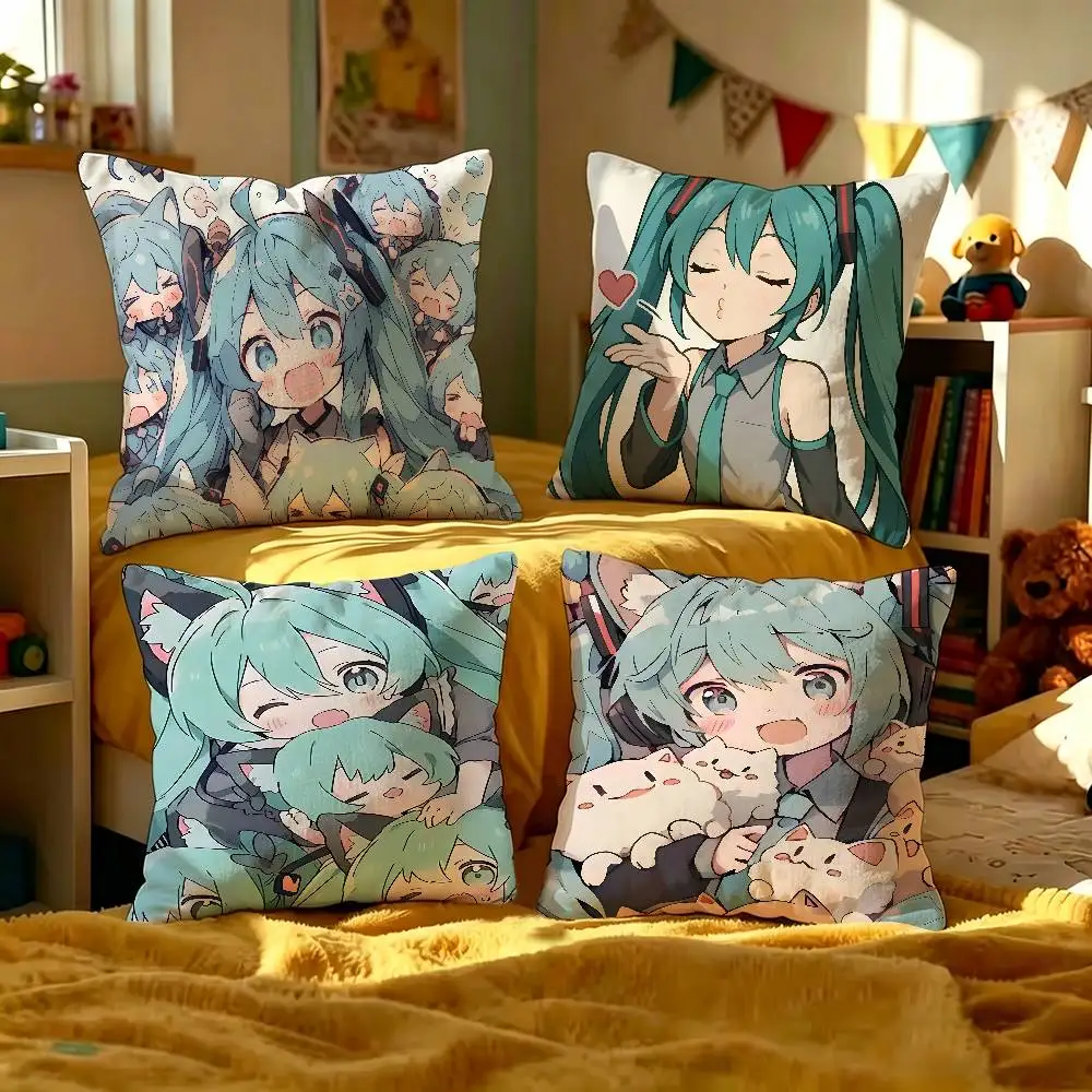 Classic Game Pillow Case Sofa Living Room Bedroom Headboard Backrest Cushion Square Cushion H-Hatsune Girl M-Miku Nap Time