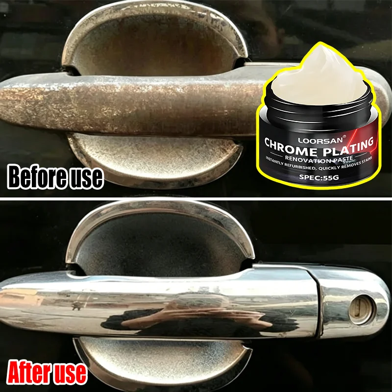 LOORSAN 55G Chrome Plating Paste Metal Polish for Car Trim Door Handles Reflective Strips Rust Removal Renovation