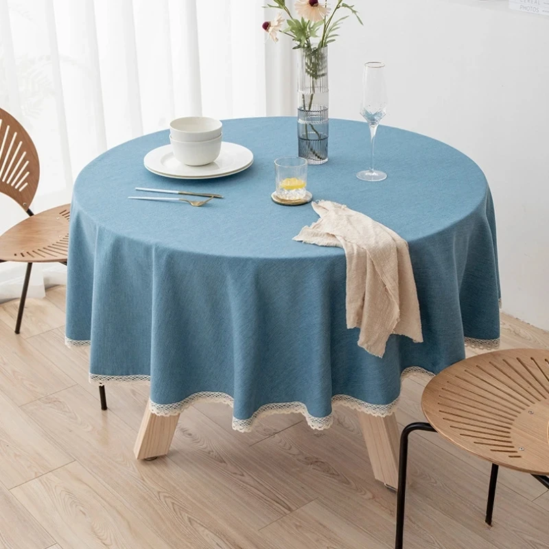 

Round tablecloth, solid cotton and linen waterproof tablecloth, kitchen, garden, restaurant oil proof tablecloth cover