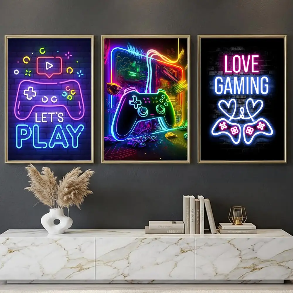 Neon Gamepad Game Zone Poster --HD-- Self-Adhesive Waterproof High-Toughness Universal Wall Decor