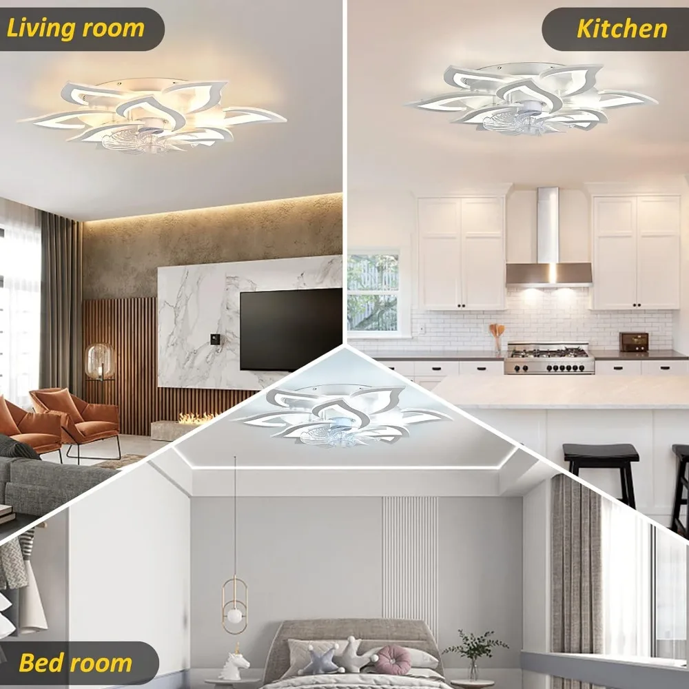 31.1-inch Ceiling Fans with Lights and Remote, Chandelier Ceiling Fans with 3 Color, 6 Speeds, Indoor Flush Mount Ceiling Fans