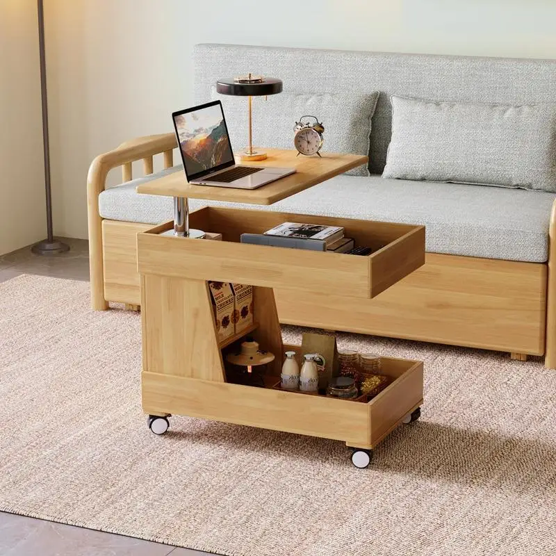 

Movable lift sofa side side cabinet rubber wood side table storage small apartment