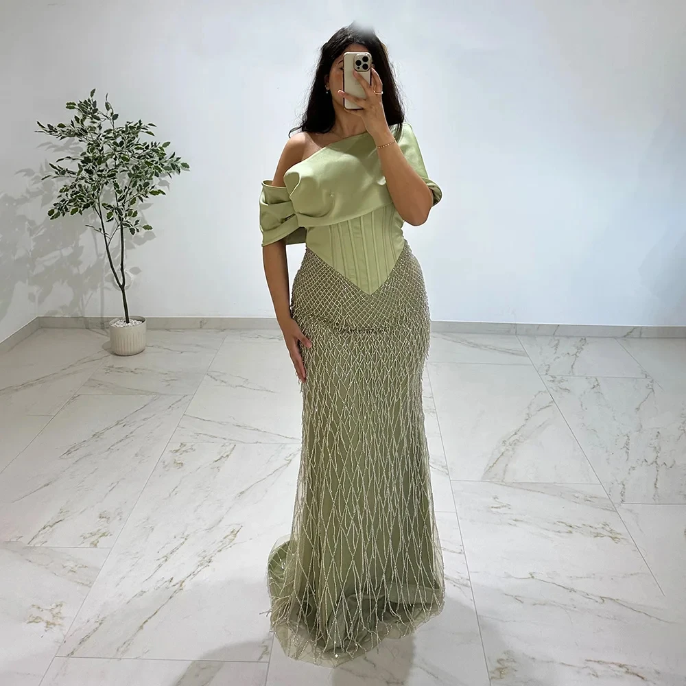 فستان سهرة أنيق عاري مكشوف الكتفين حورية البحر فاخر مطرز طويل رسمي للحفلات الراقصة وحفلات الزفاف للنساء مخصص 2025