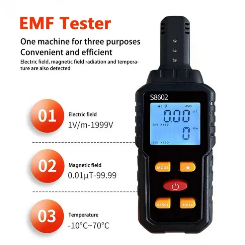 3-in-1 EMF Meter Electromagnetic Field Radiation Detector Digital Tester for Home Environment Inspection