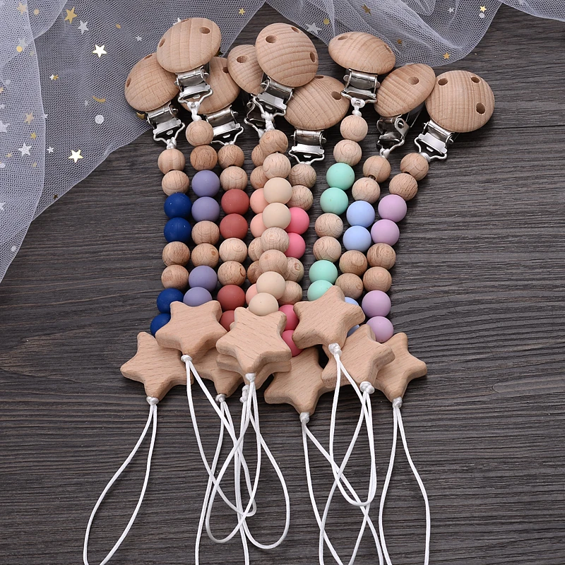 Bebê Silicone Chupeta Cadeia Pulseiras Set, Clipe De Titular De Manequim De Madeira Redondo, Corrente De Dentição Mamilo, Brinquedos de enfermagem