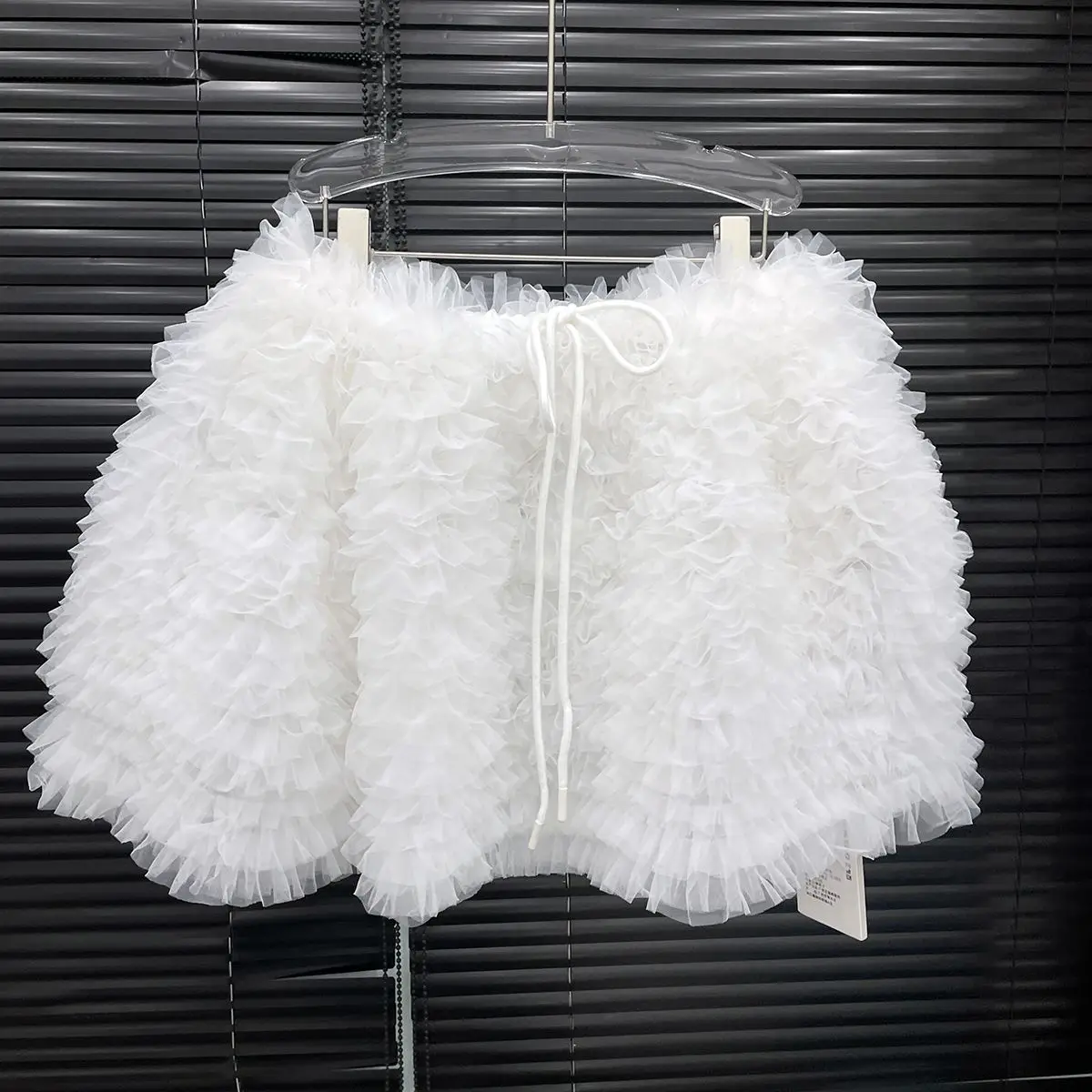 Original Design Spring Summer All-match Drawstring Female Puffy Skirt Solid Color Elegant Mesh Ruffles A-line Lady Fairy Skirts