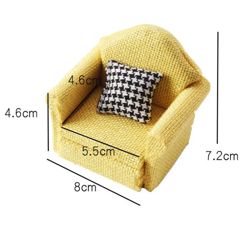1/12 Miniaturowa sofa z lnu z poduszką do domku dla lalek, model mebli do domku dla lalek, dekoracja sceny domowej, akcesoria
