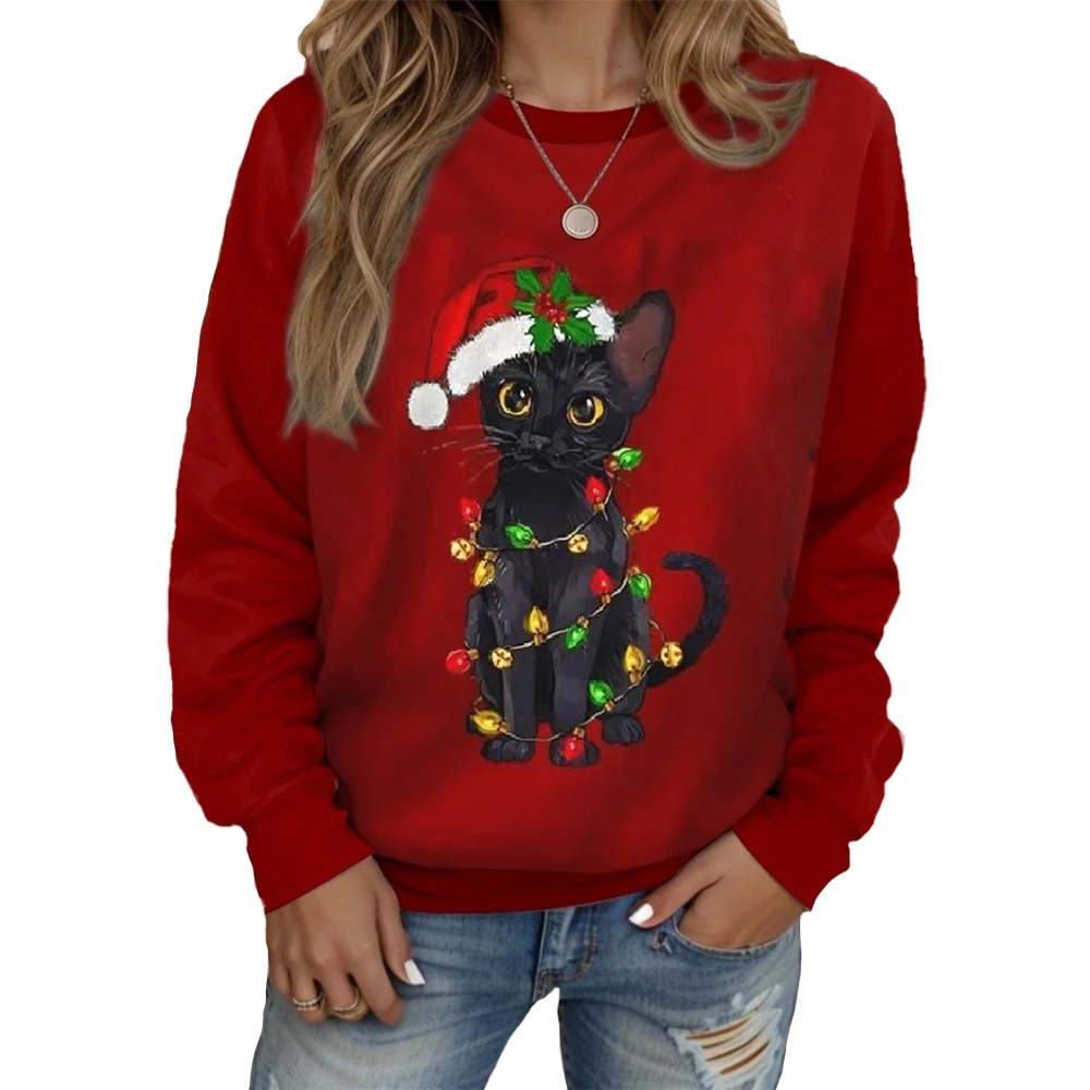 Women's Pullover Polyester Santa Claus Snowflake Christmas Print Casual Hoodie Long Sleeve Micro-elastic Fall Winter