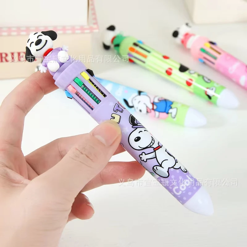 6/18/36Pcs Anime Snoopy 10 Colors Press Ballpoint Pen Diy Color Notebook Pen Student Key Marker Stationery Gift Wholesale